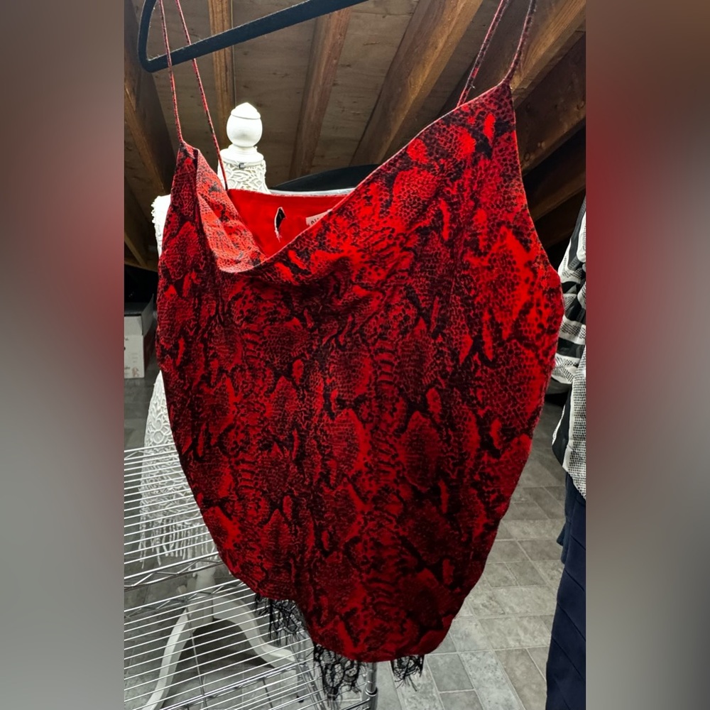 Alice + Olivia Red Snake Lace Spaghetti Strap Top - Picture 3 of 7